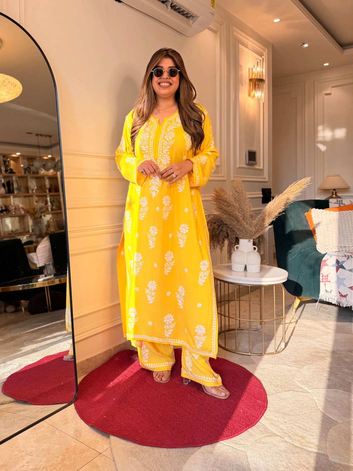 Hand Embroidered 3D Chikankari Kurta set | Premium Modal | Yellow