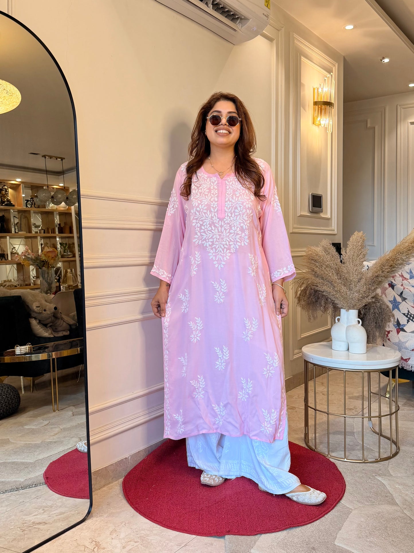 Hand Embroidered Chikankari Kurta | Modal | Baby Pink