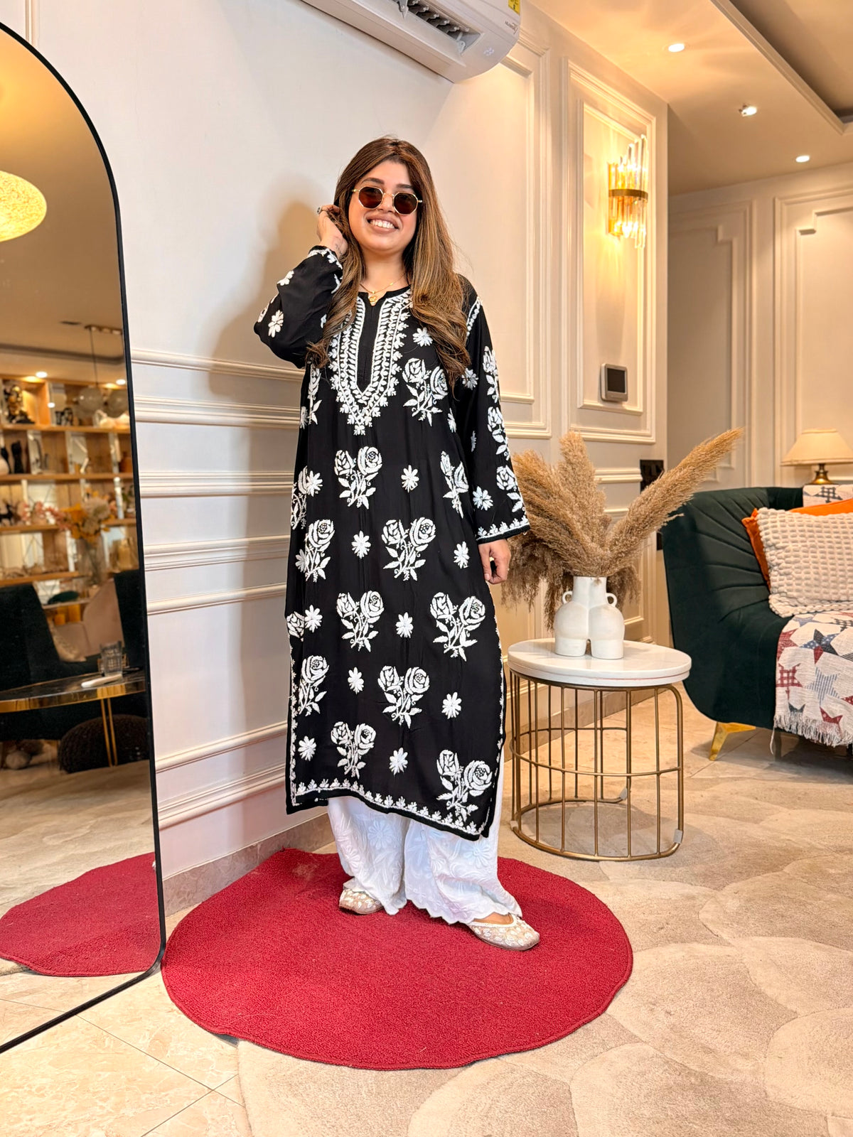 Hand Embroidered 3D Chikankari Kurta | Premium Modal | Black