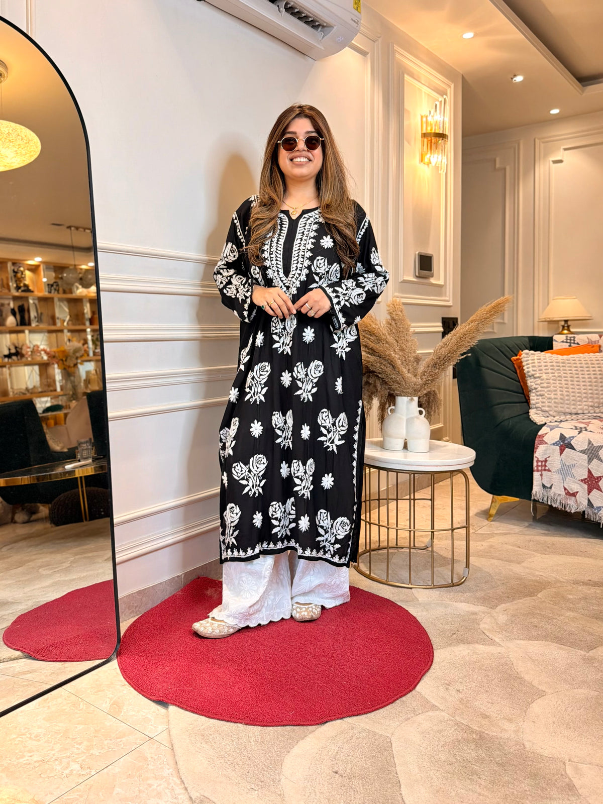 Hand Embroidered 3D Chikankari Kurta | Premium Modal | Black