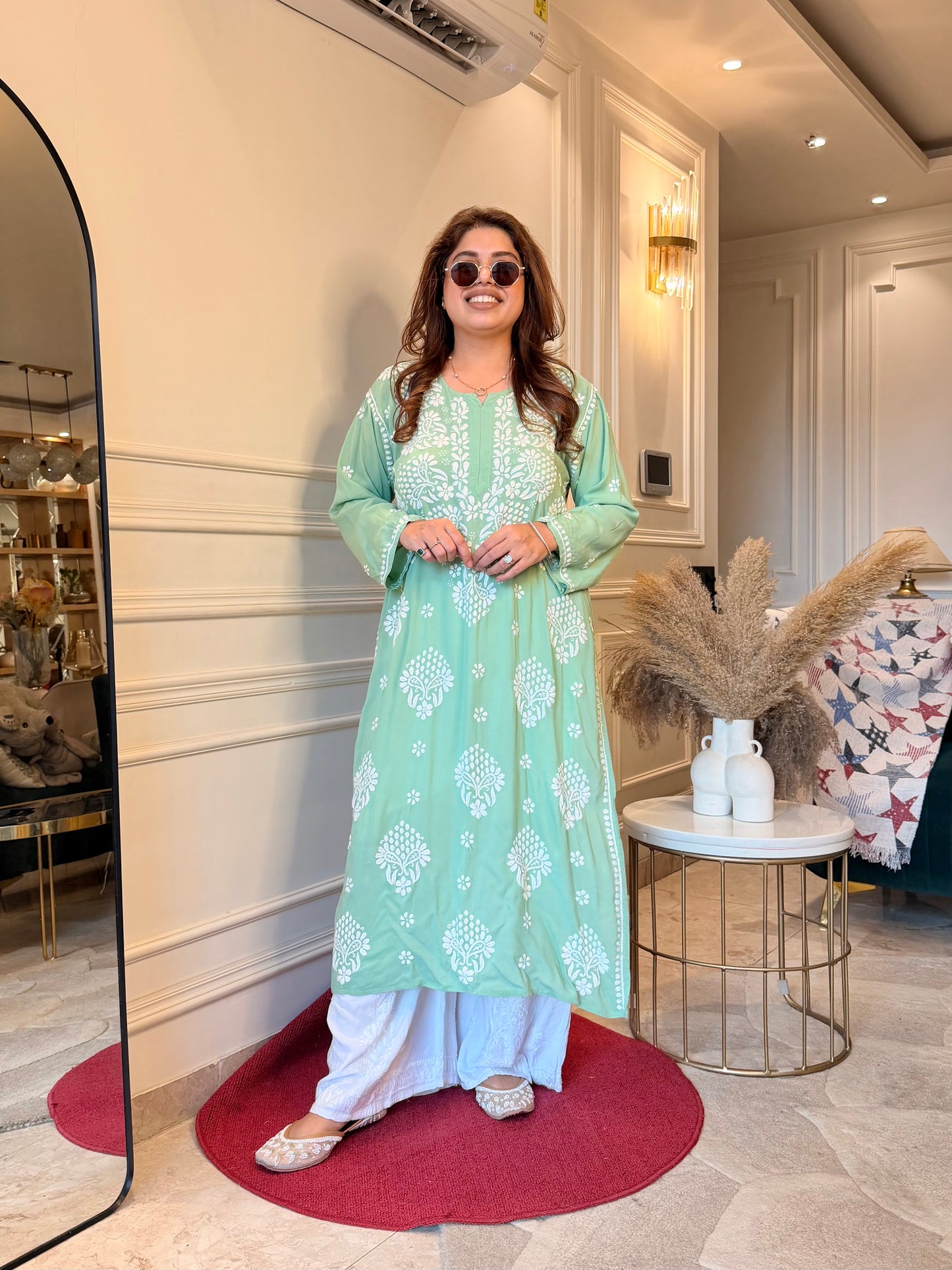 Hand Embroidered Chikankari Kurta | Modal | Sage Mint