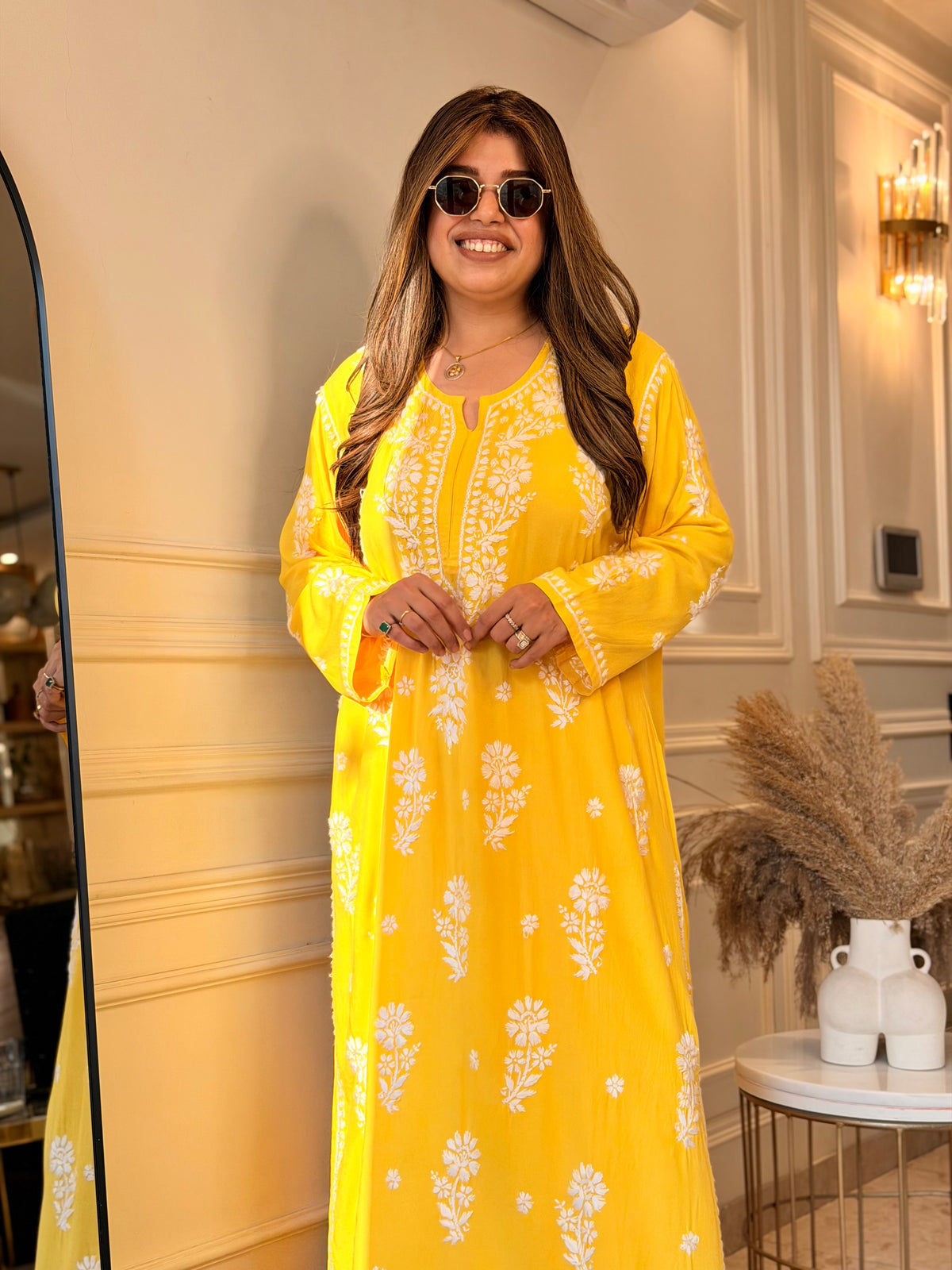 Hand Embroidered 3D Chikankari Kurta set | Premium Modal | Yellow