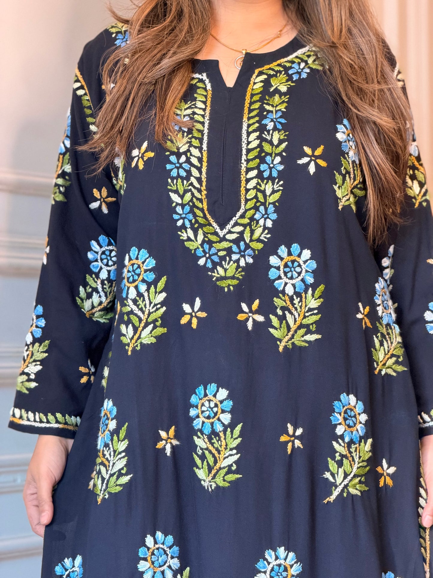 Hand Embroidered Chikankari Kurta set | Premium Soft Cotton | Black with Blue