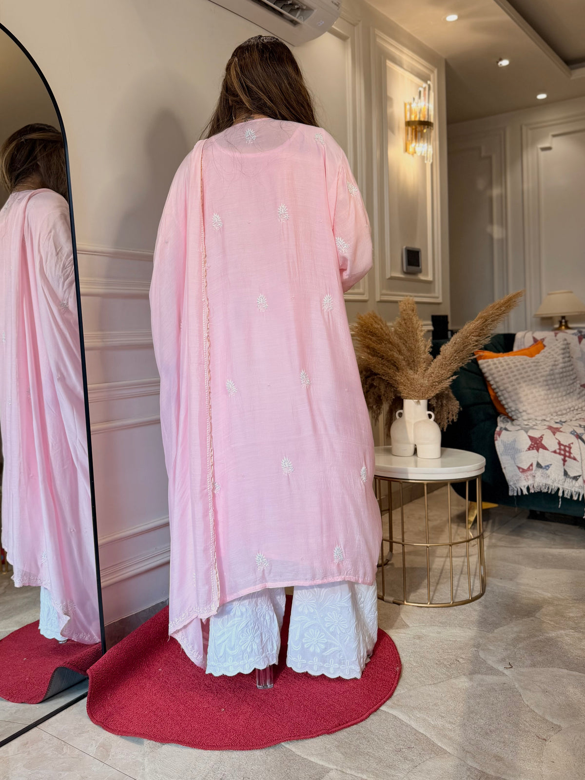 Luxe Hand Embroidered Chikankari Kurta & Duppta | Premium Soft Muslin | Pink