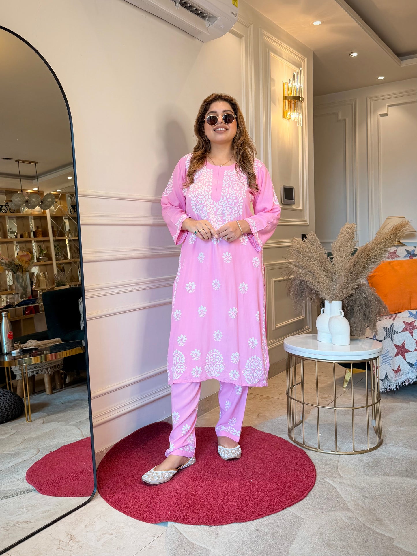 Hand Embroidered Chikankari Kurta set | Modal cotton | Pink