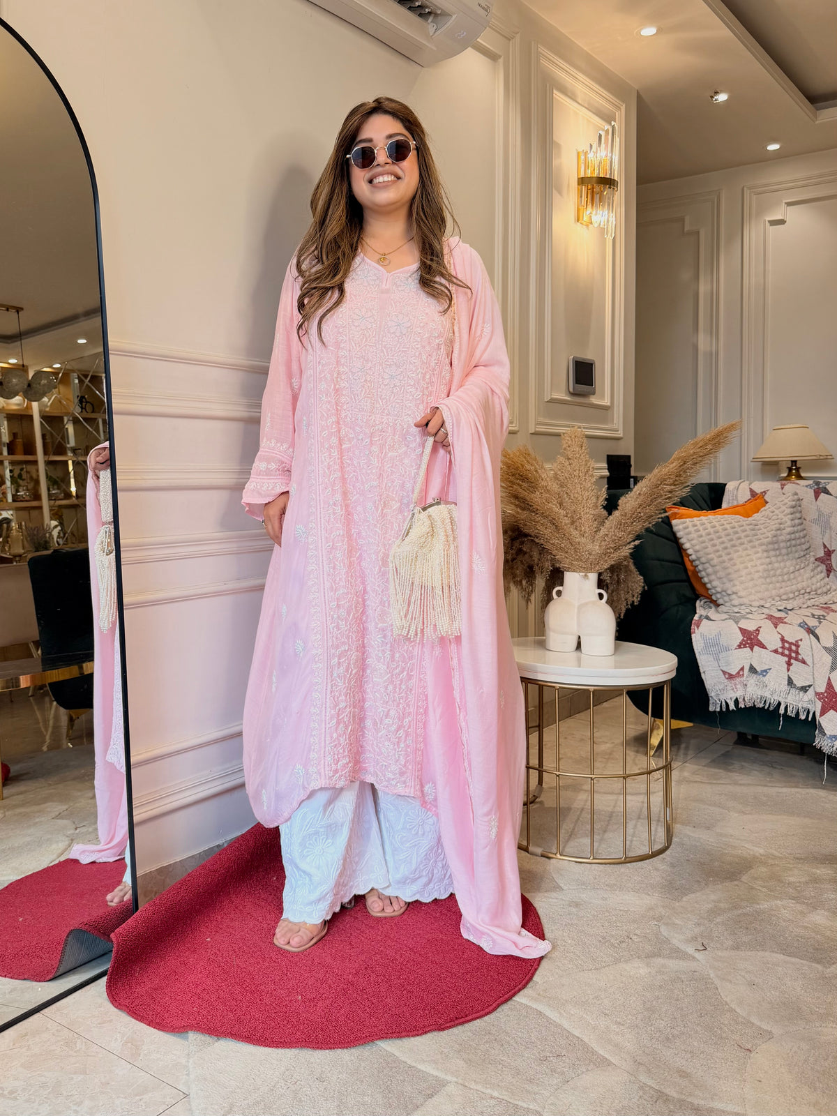 Luxe Hand Embroidered Chikankari Kurta & Duppta | Premium Soft Muslin | Pink