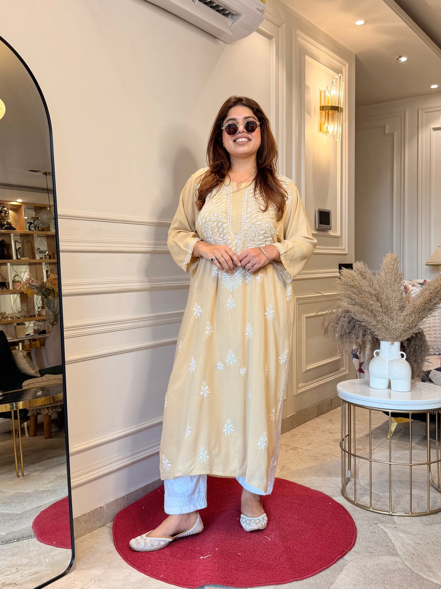 Hand Embroidered Chikankari Kurta | Modal | Sand Beige
