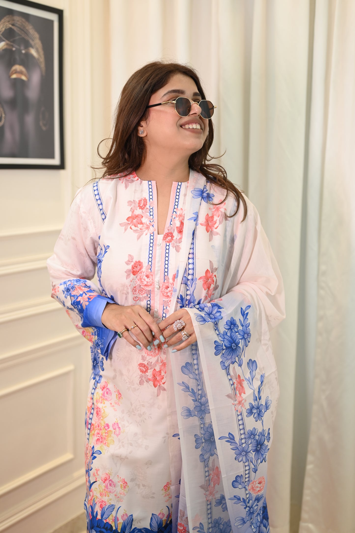 Blue Printed Cord-set | Sizes M to 6XL