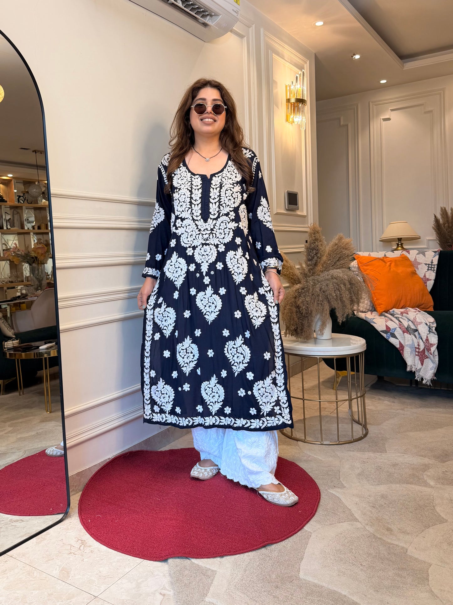Hand Embroidered 3DChikankari Kurta set | Premium Modal  | Black