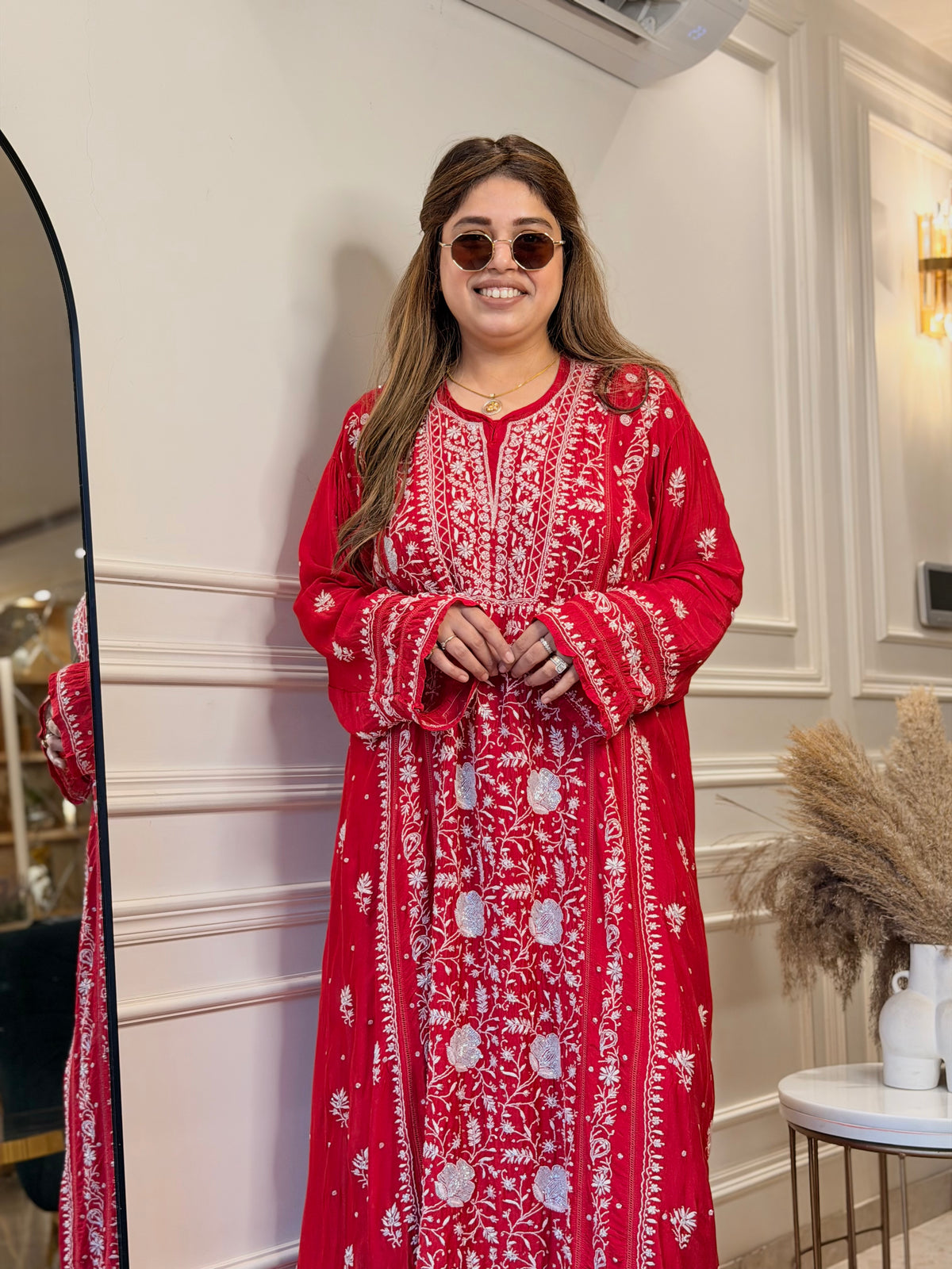 Luxe Hand Embroidered Chikankari Kurta & Duppta | Premium Soft Muslin | Red