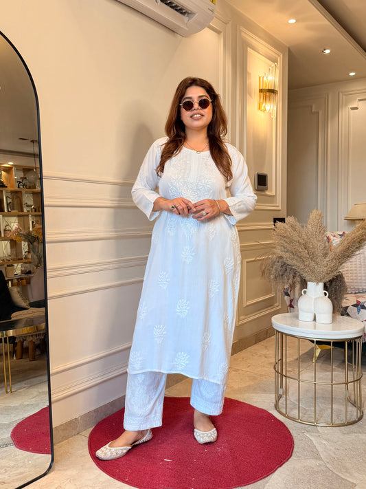 Hand Embroidered Chikankari Kurta | Modal | White