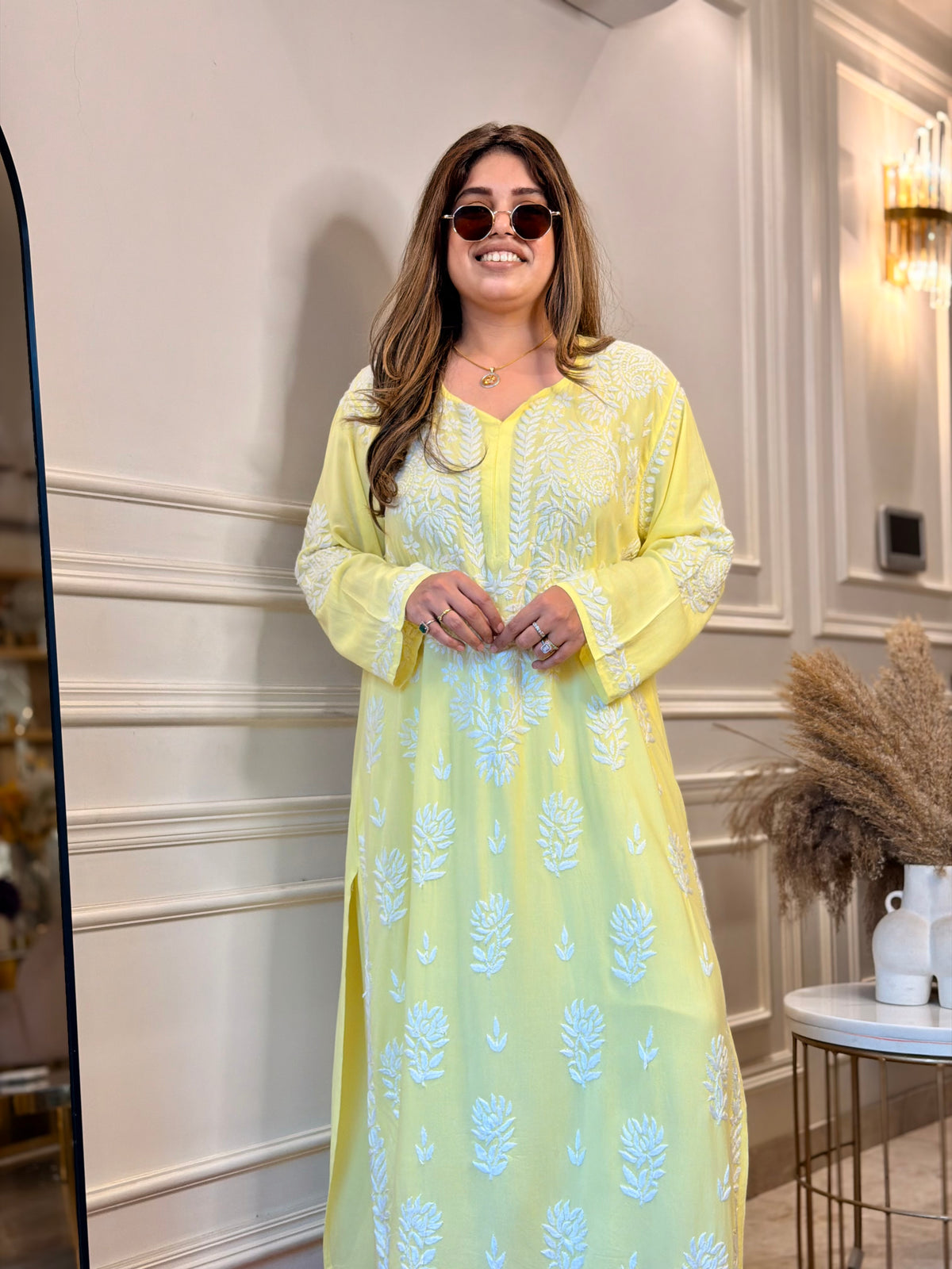 3d Hand Embroidered Chikankari Kurta set | Premium Modal | Lemon Yellow