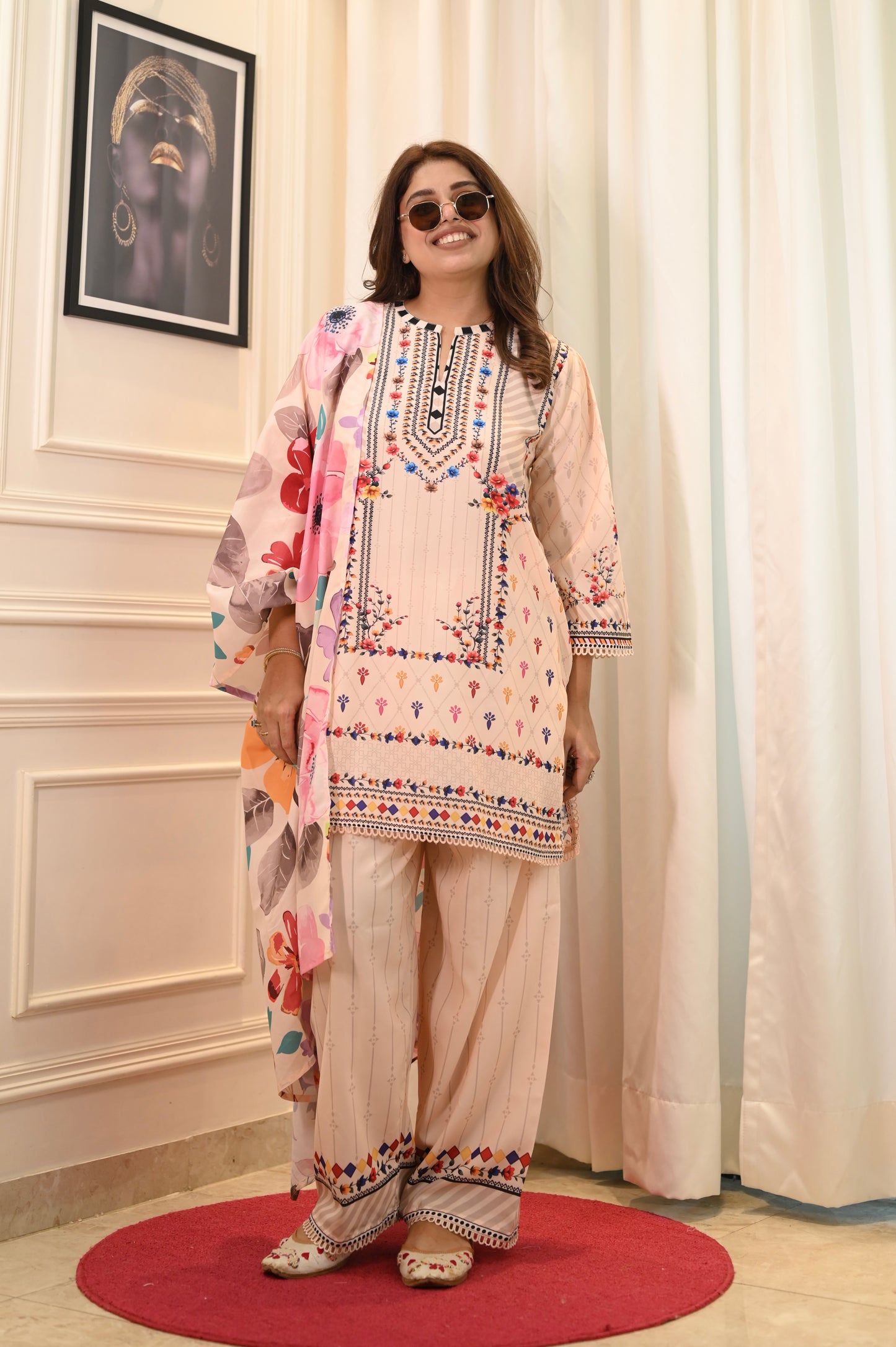 Peach Printed Cord-set | Sizes M to 6XL