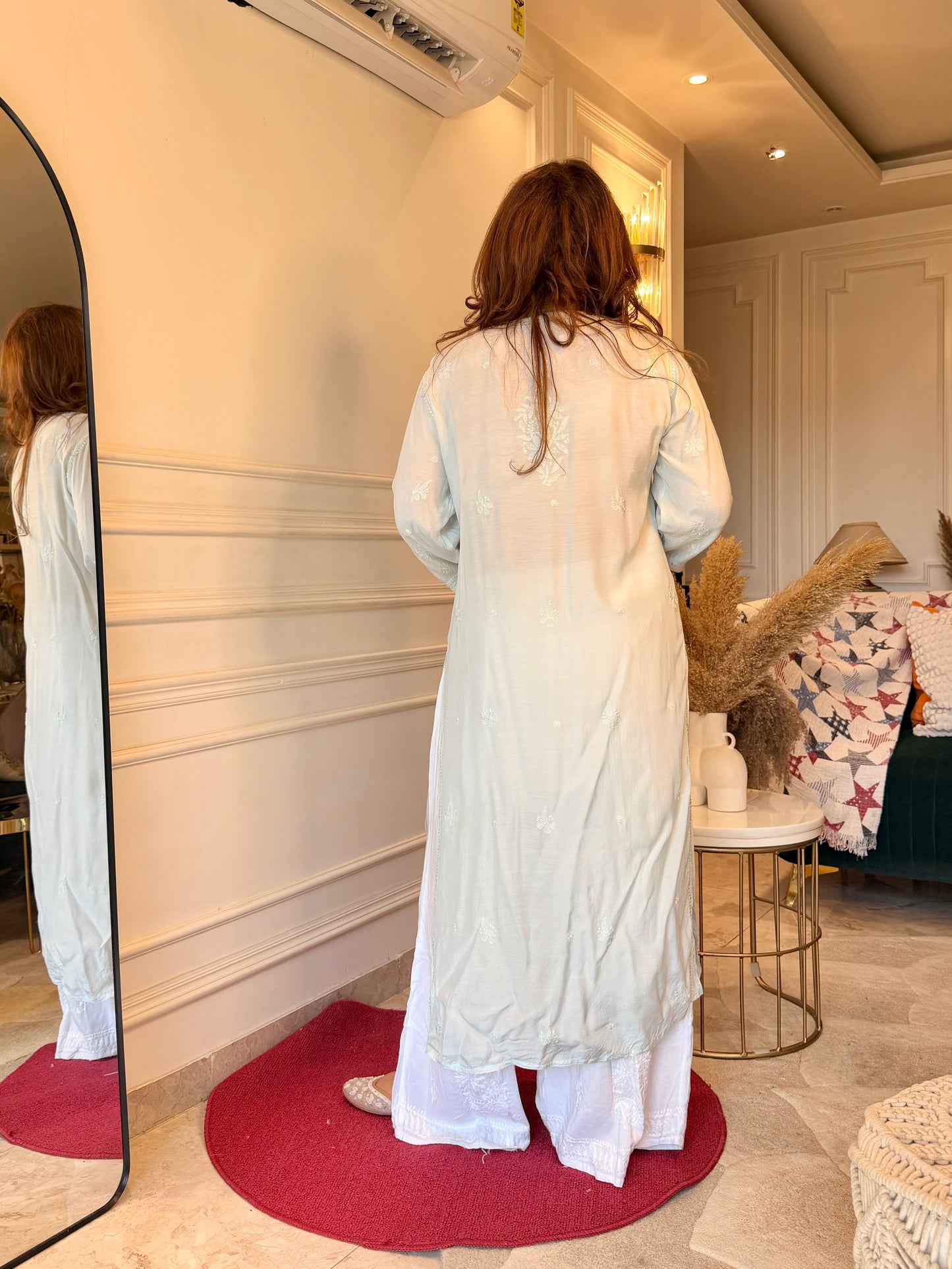 Hand Embroidered Chikankari Kurta  | Premium Muslin | Ocean Blue