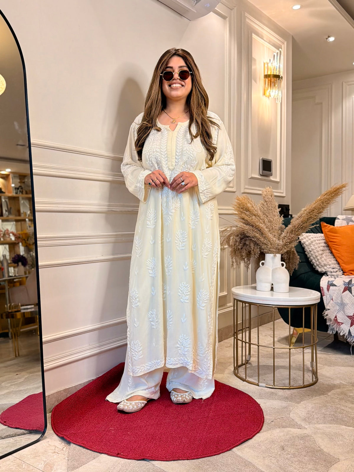 3d Hand Embroidered Chikankari Kurta set | Premium Modal | Buttery Cream