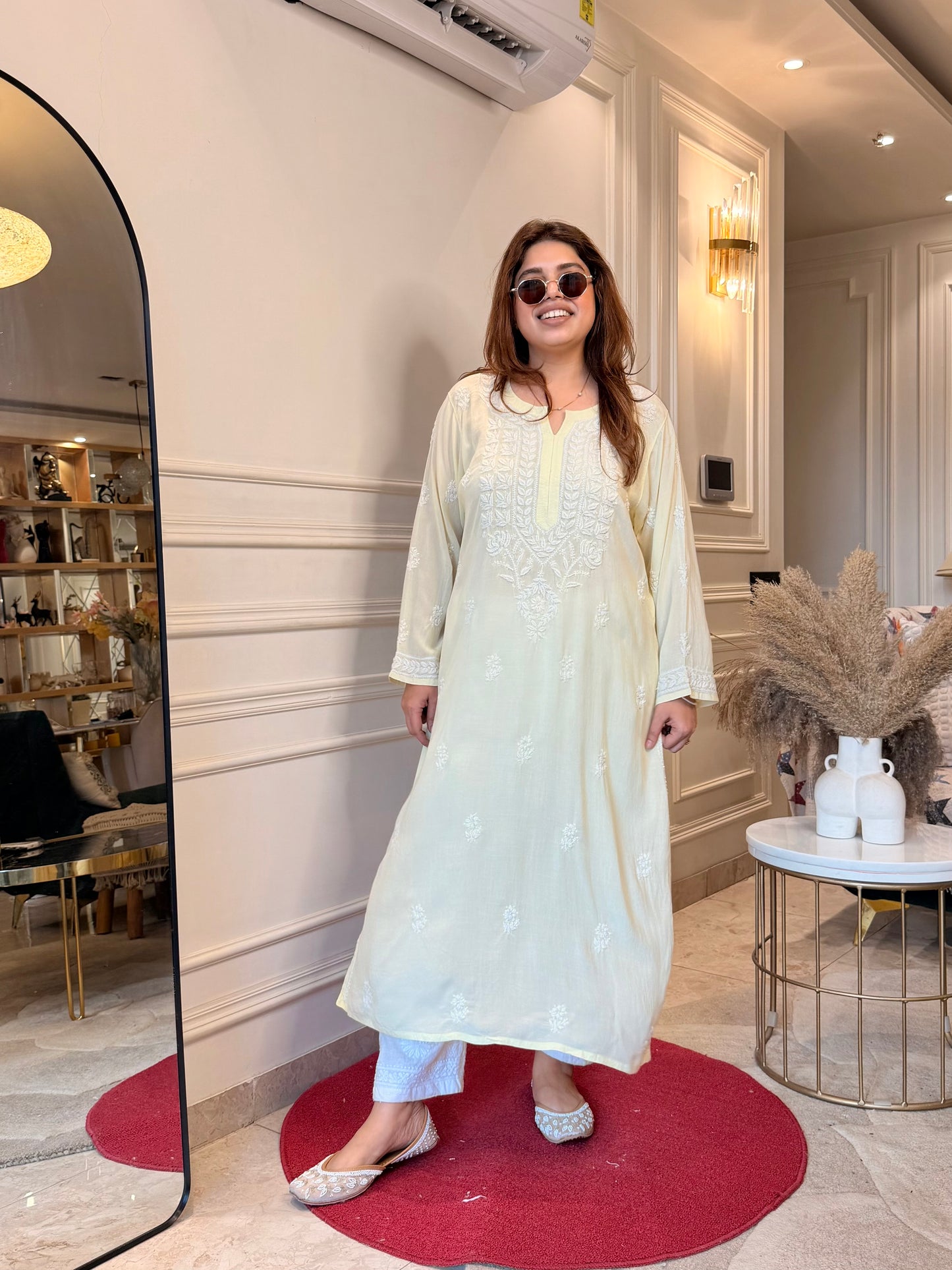 Hand Embroidered Chikankari Kurta | Modal | Butter Yello