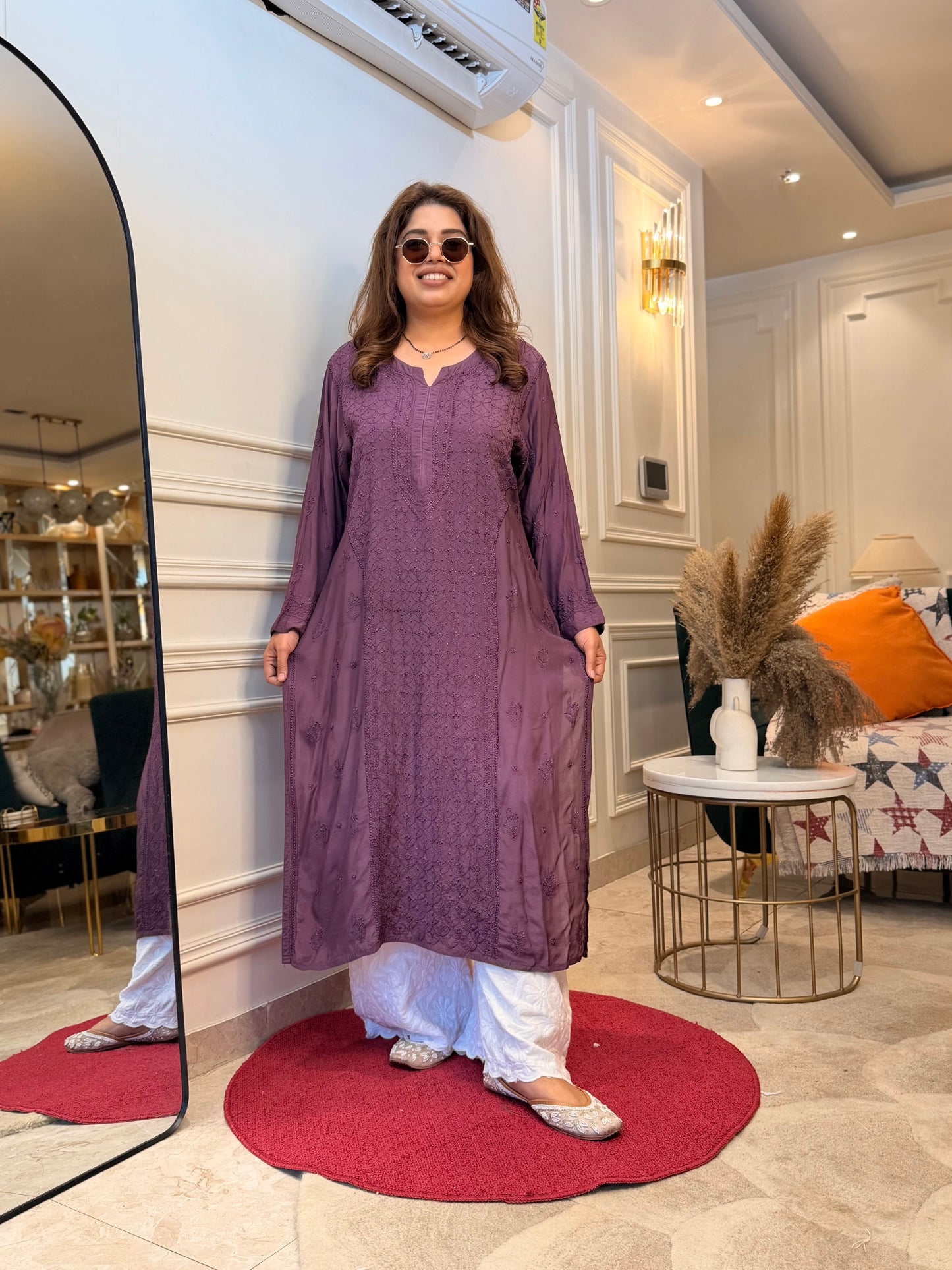 Hand Embroidered Chikankari Kurta  | Premium Muslin | Smoky Mauve