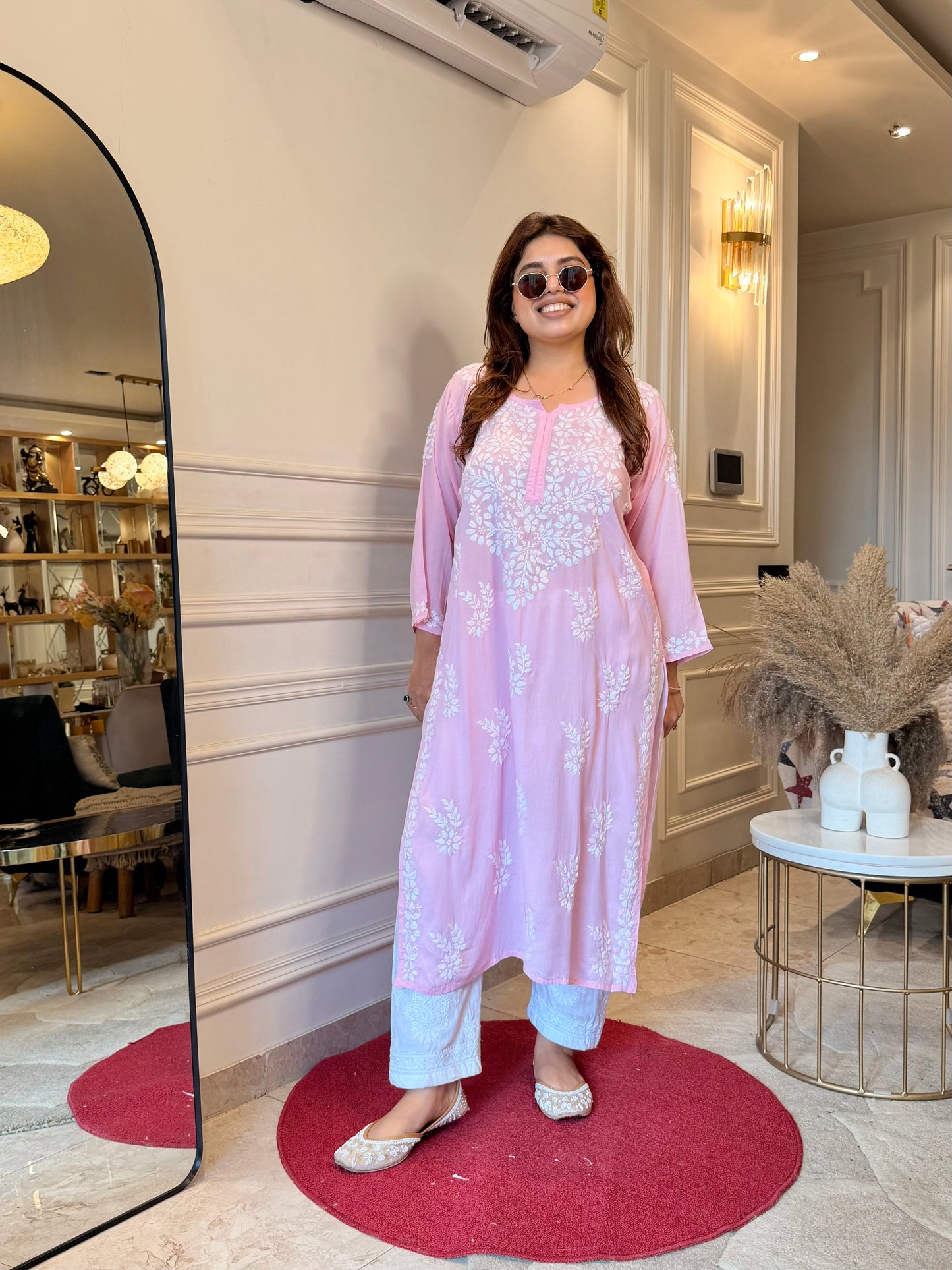 Hand Embroidered Chikankari Kurta | Modal | Pink