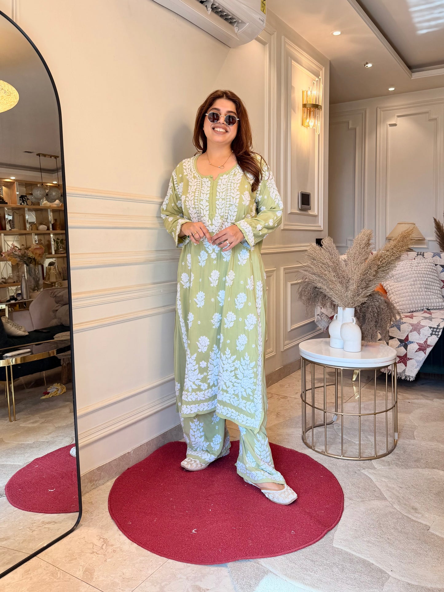 Chikankari Kurta set | Premium Modal  | Olive Green