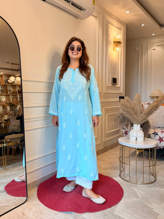 Hand Embroidered Chikankari Kurta | Modal | Blue
