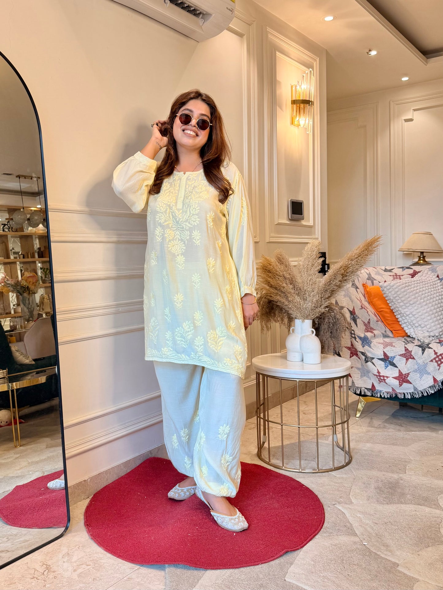 Hand Embroidered Chikankari Cordset | Muslin | Butter Yellow