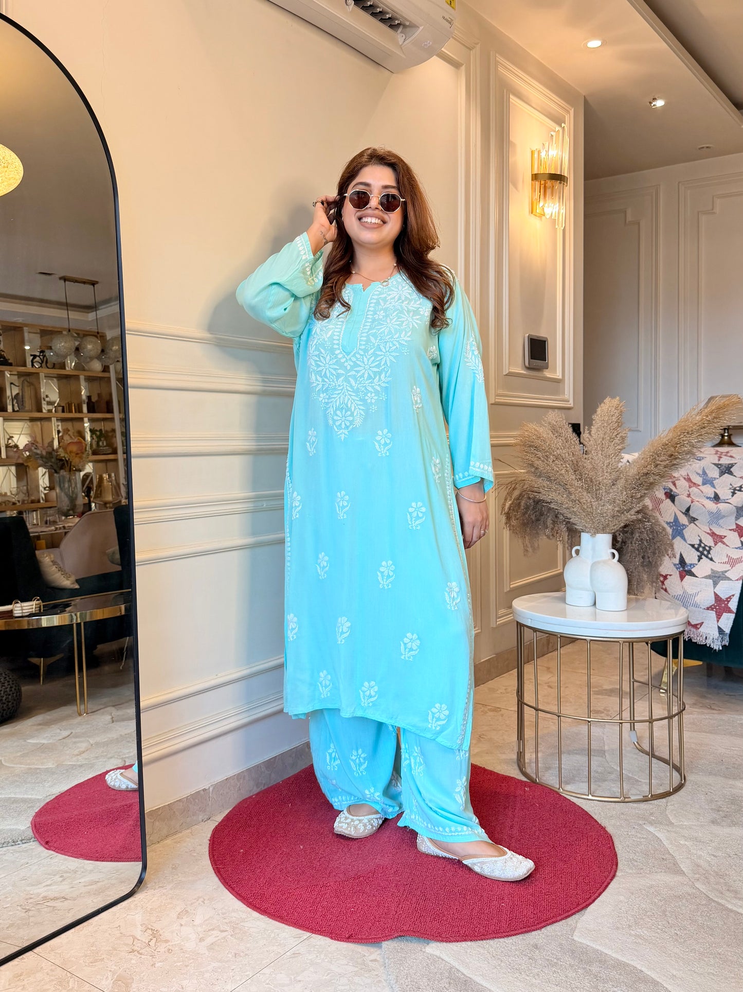 Hand Embroidered Chikankari Kurta set | Modal | Frozi