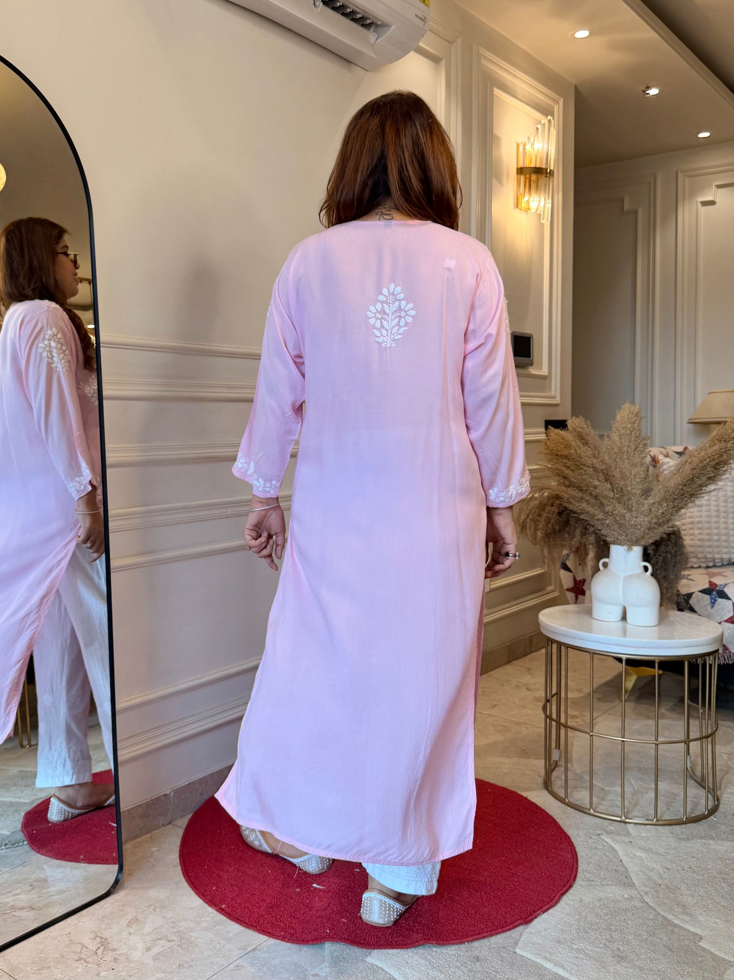 Hand Embroidered Chikankari Kurta | Modal | Pink