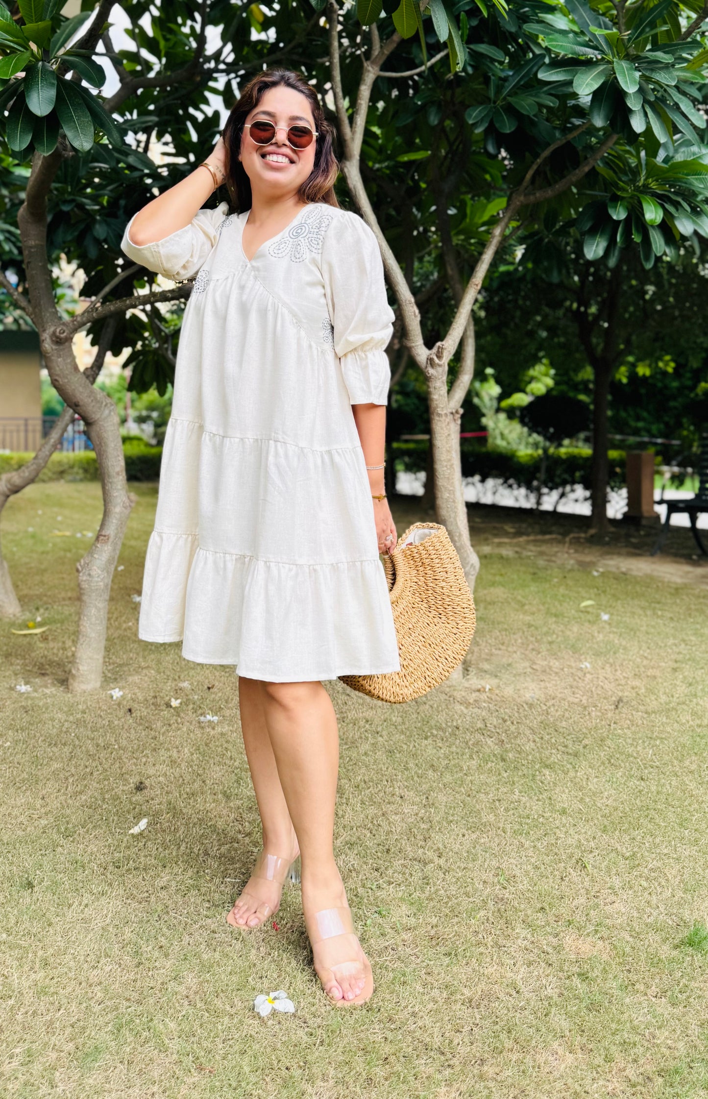 Half white Cotton Dress