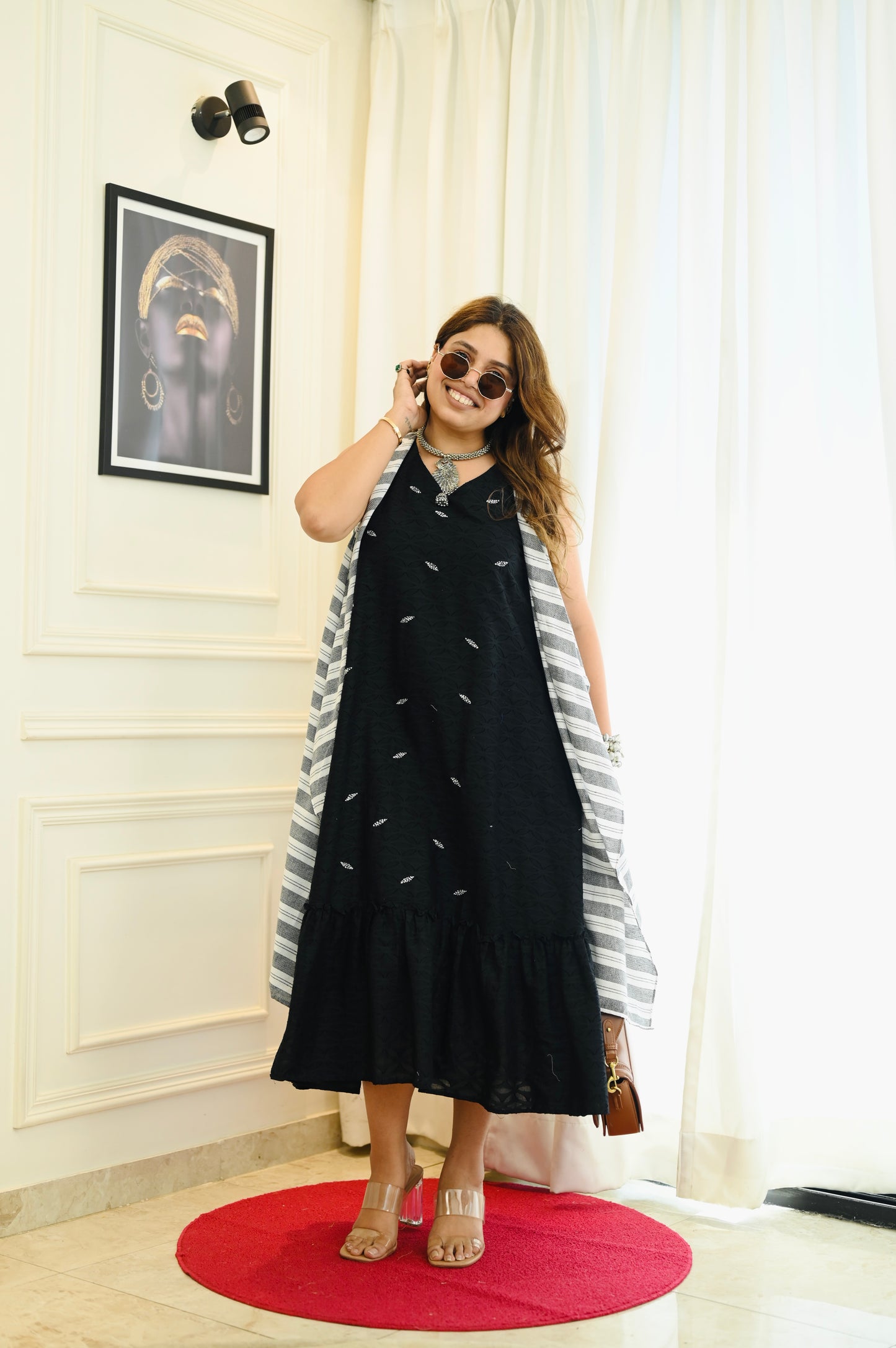 Elegant Black Dress with Detachable Shrug