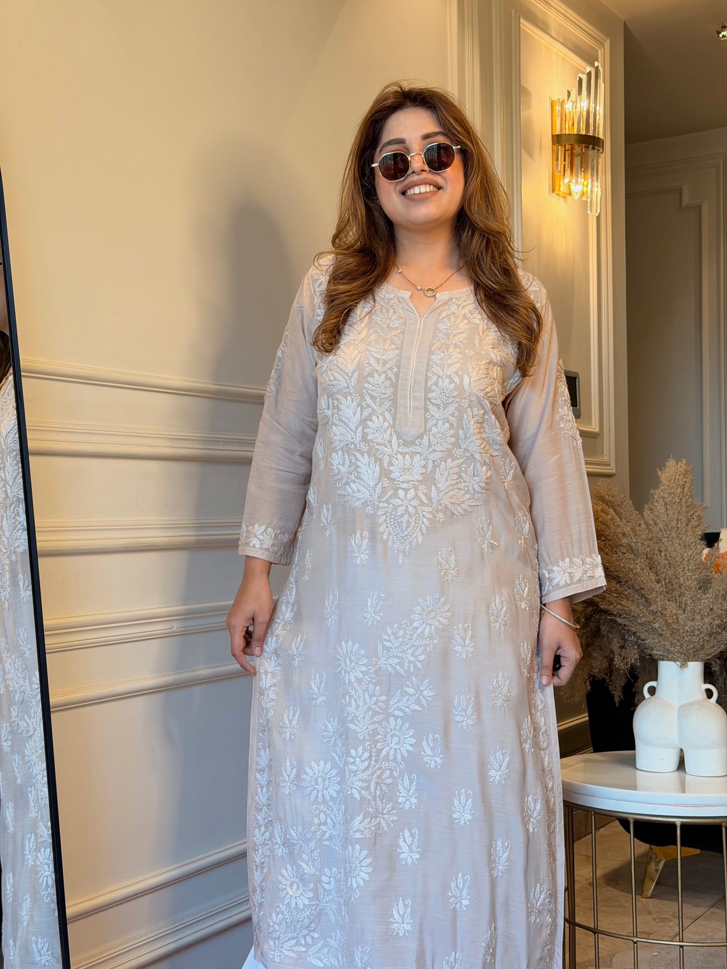 Chikankari Kurta set | Mul Chanderi | Ivory Beige
