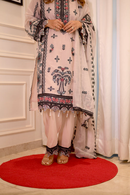 Exclusive Peach Embroidered 3-Piece Lawn Suit | Sizes M to XXL