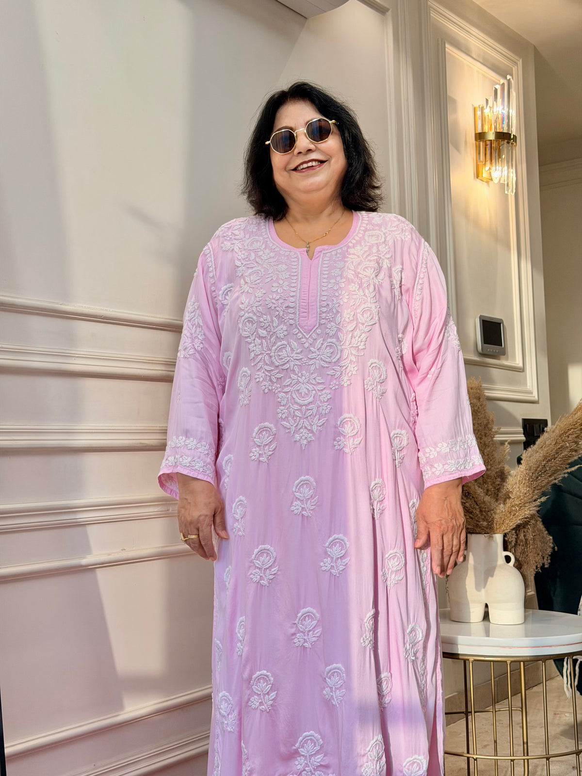 3D Hand Embroidered Chikankari Kurta set | Premium Modal Satin | Pink