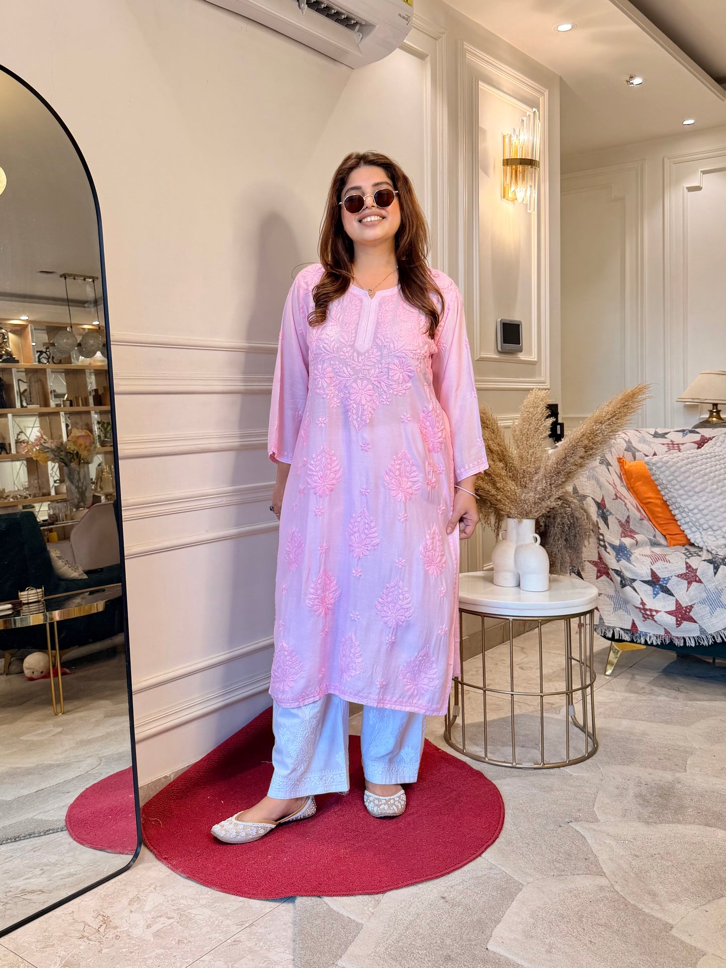 Chikankari Kurta set | Muslin | Barbie Pink