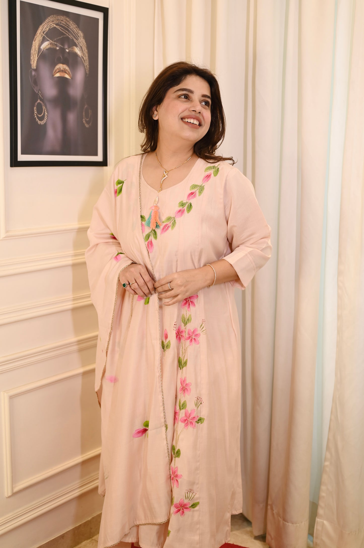 Plus size Anarkali suit - Peach Color
