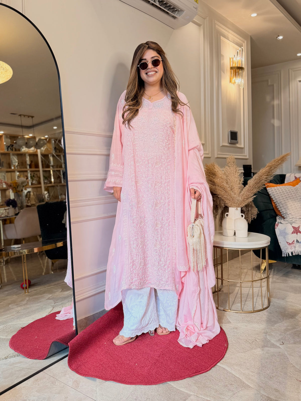 Luxe Hand Embroidered Chikankari Kurta & Duppta | Premium Soft Muslin | Pink