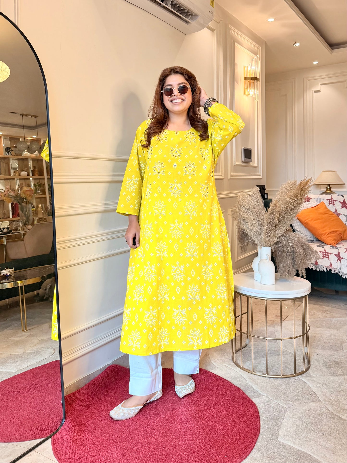 Premium Plus size cotton kurta set - Mustard