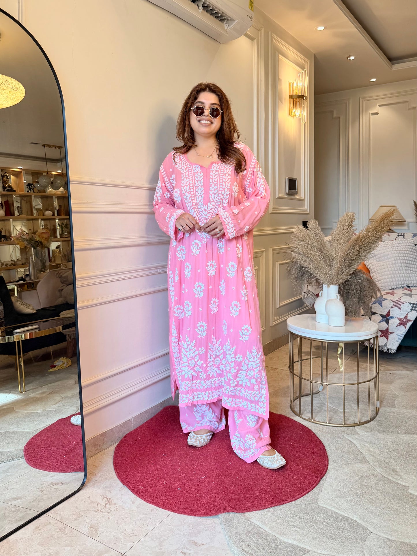 Chikankari Kurta set | Premium Modal  | Pink| Plus Size