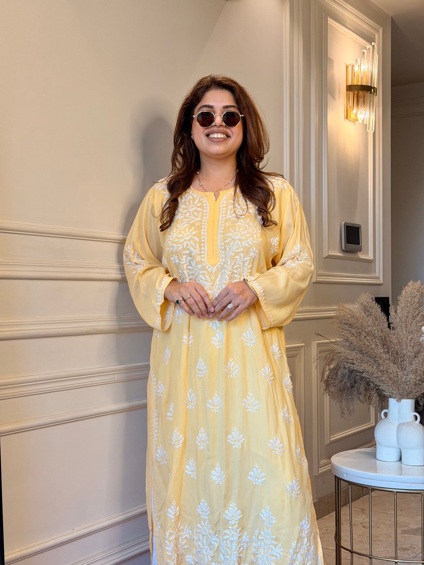 Hand Embroidered Chikankari Kurta | Modal | Butter Yellow