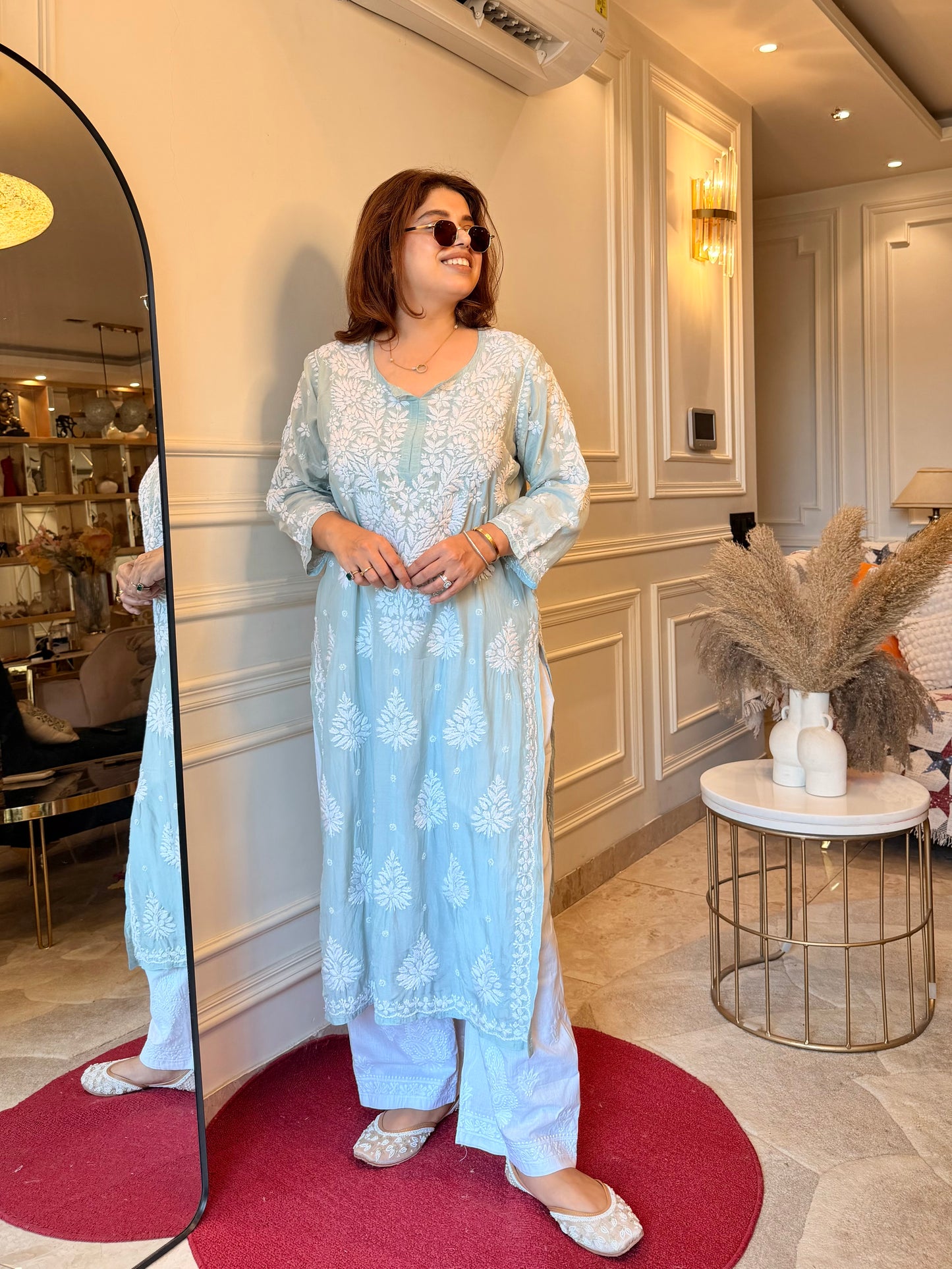 Chikankari Kurta  | Mul Chanderi | Pastel Sage
