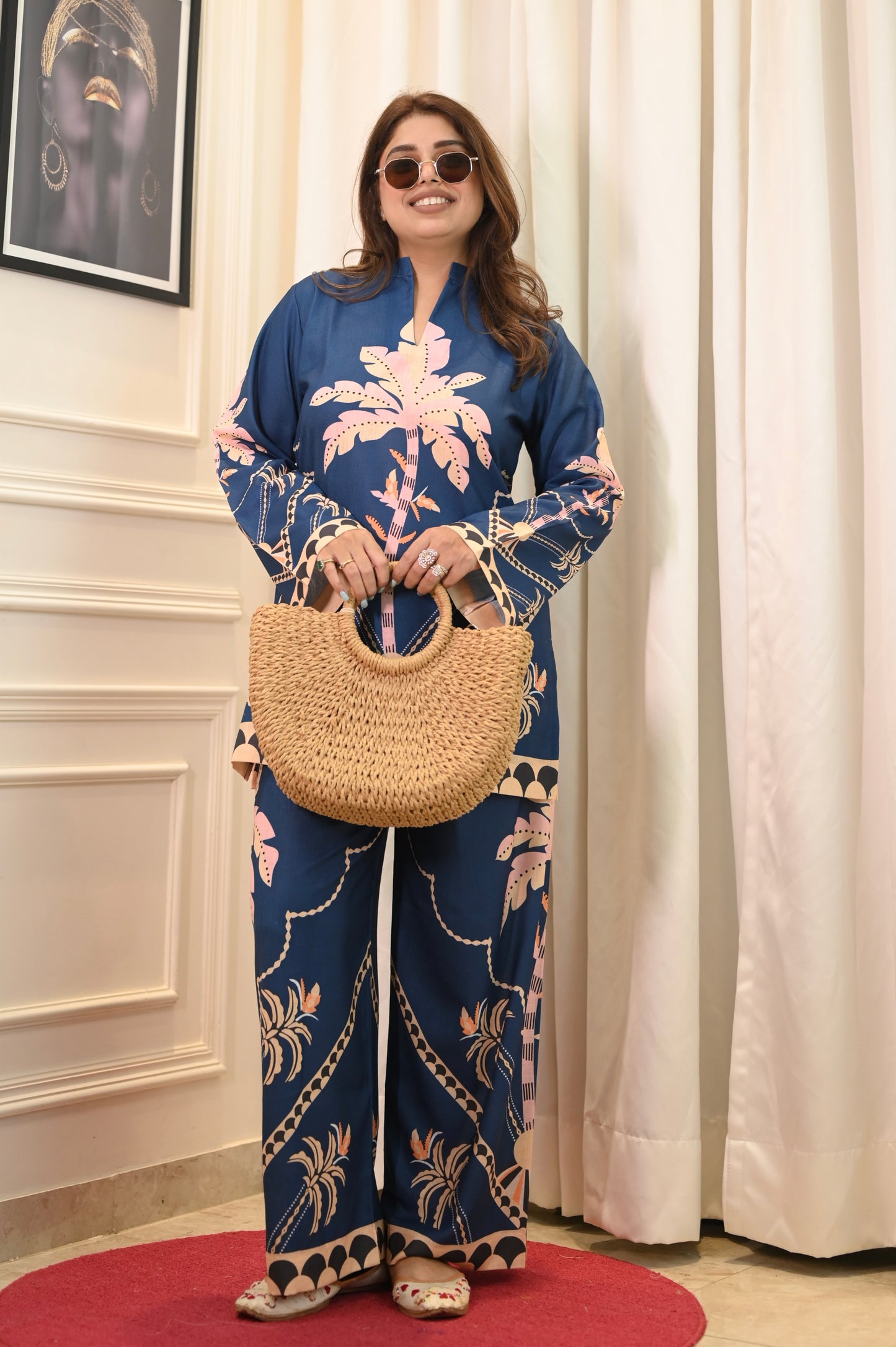 Navy Tropica Printed Cord-set | Sizes M to 6XL