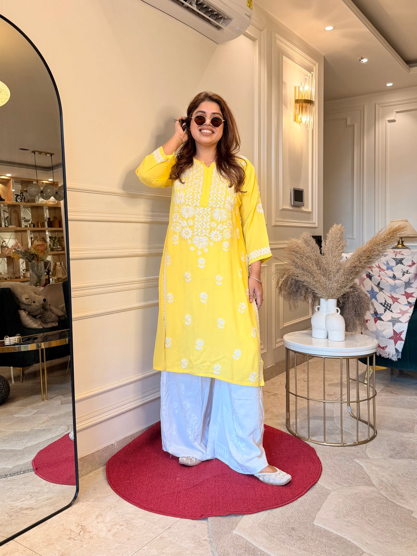 Hand Embroidered Chikankari Kurta | Modal |Yellow