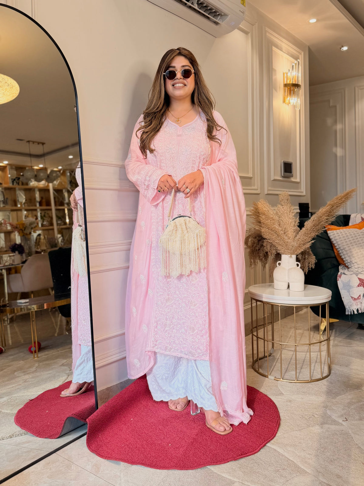 Luxe Hand Embroidered Chikankari Kurta & Duppta | Premium Soft Muslin | Pink