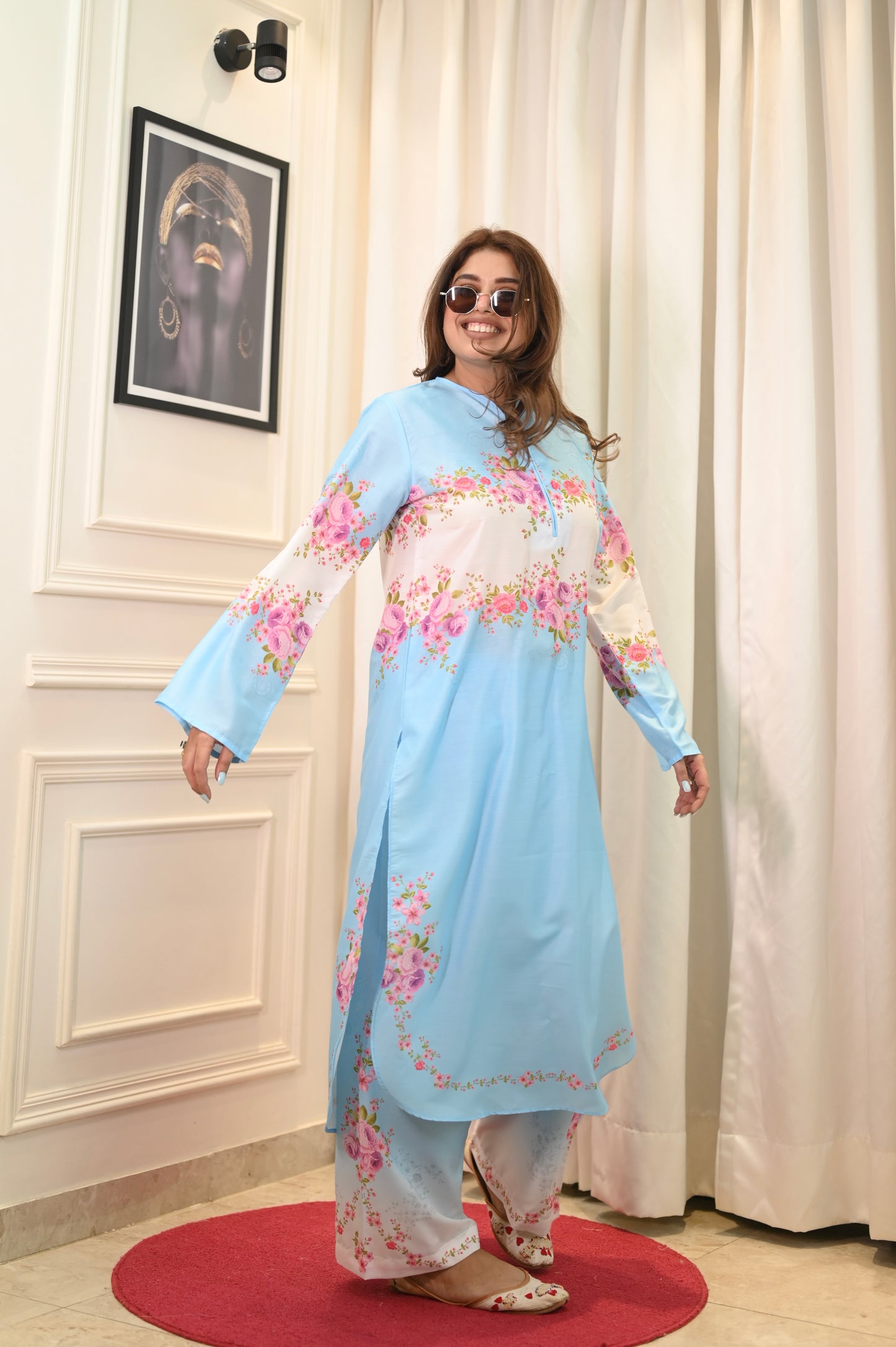 Pastel Blue Printed Cord-set | Sizes M to 6XL