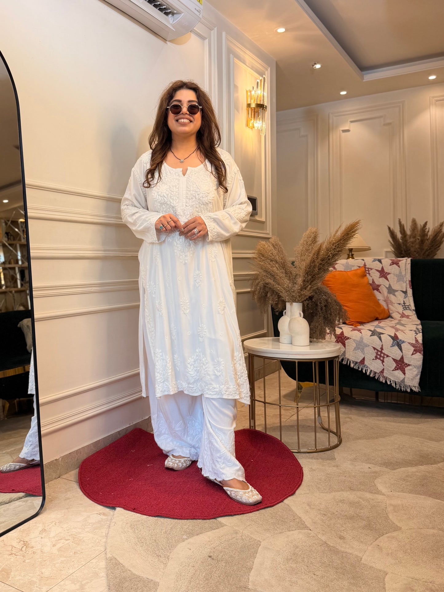 Hand Embroidered 6D Chikankari Kurta | Modal | White