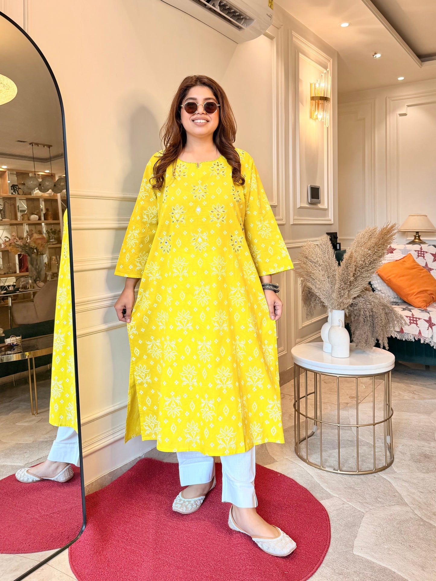 Premium Plus size cotton kurta set - Mustard