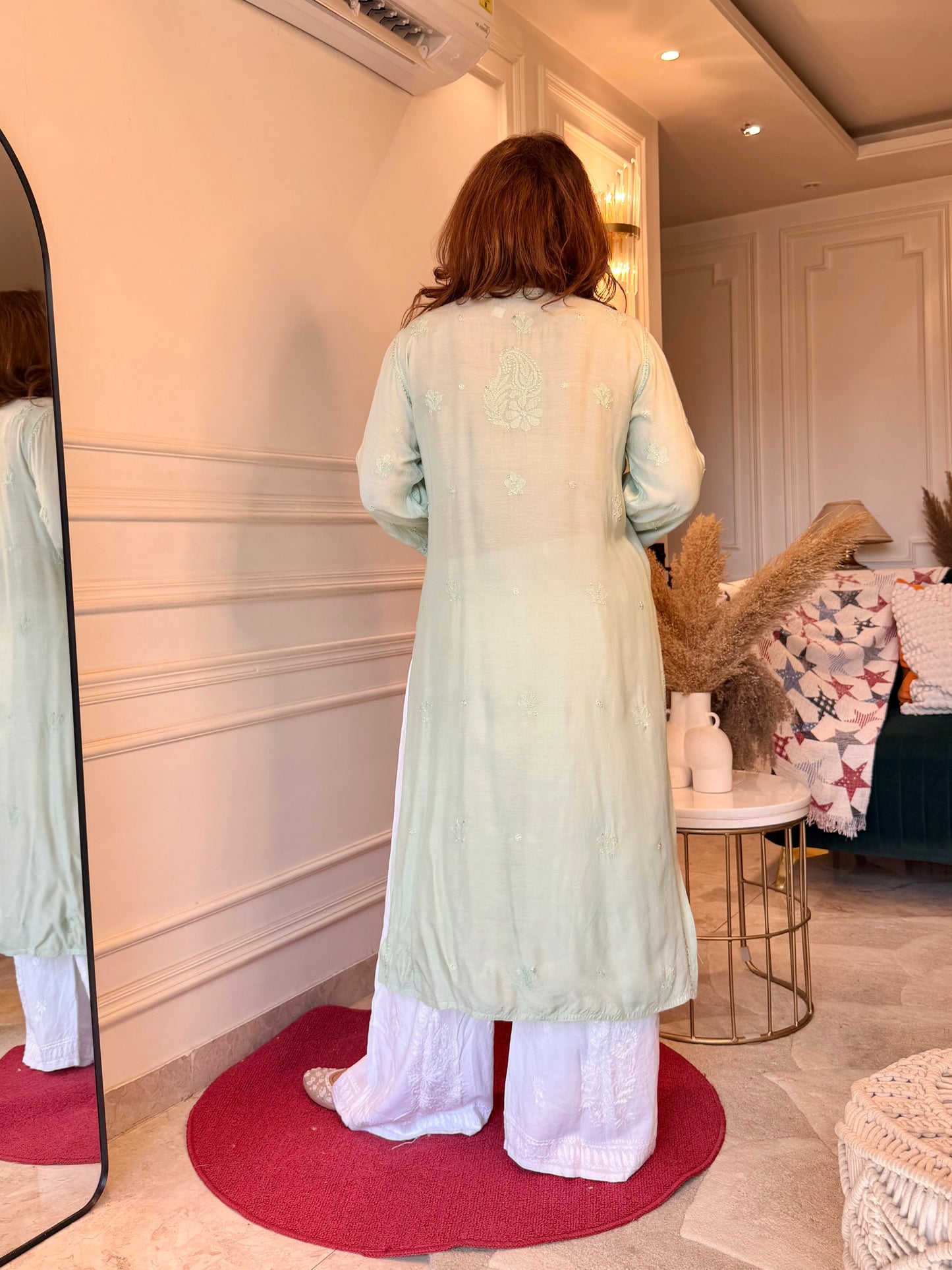 Hand Embroidered Chikankari Kurta  | Premium Muslin | Pistachio Green