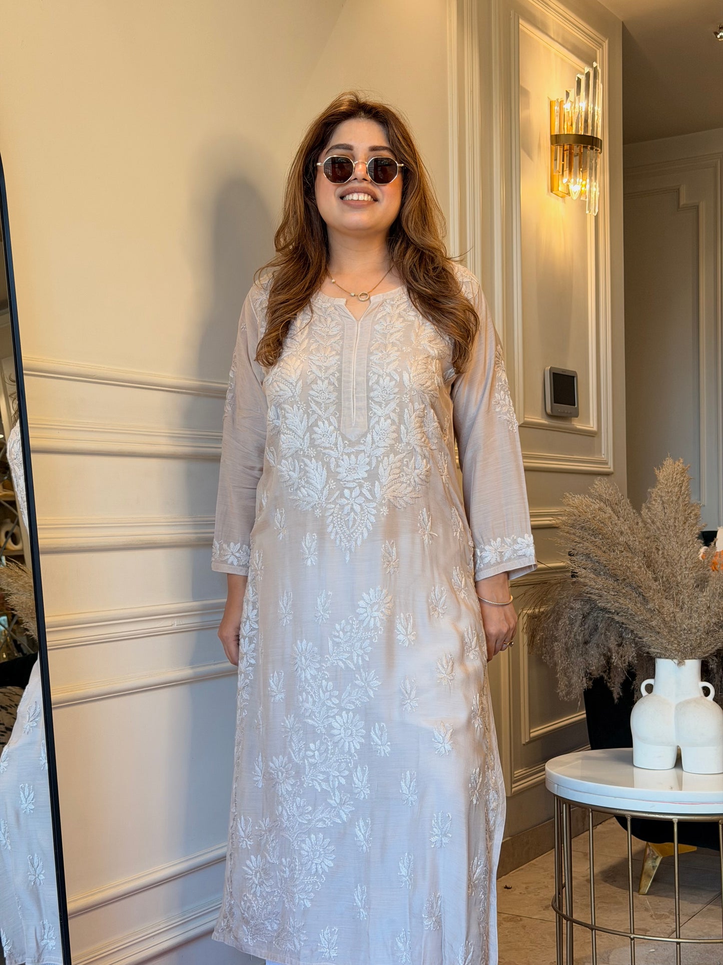 Chikankari Kurta set | Mul Chanderi | Ivory Beige