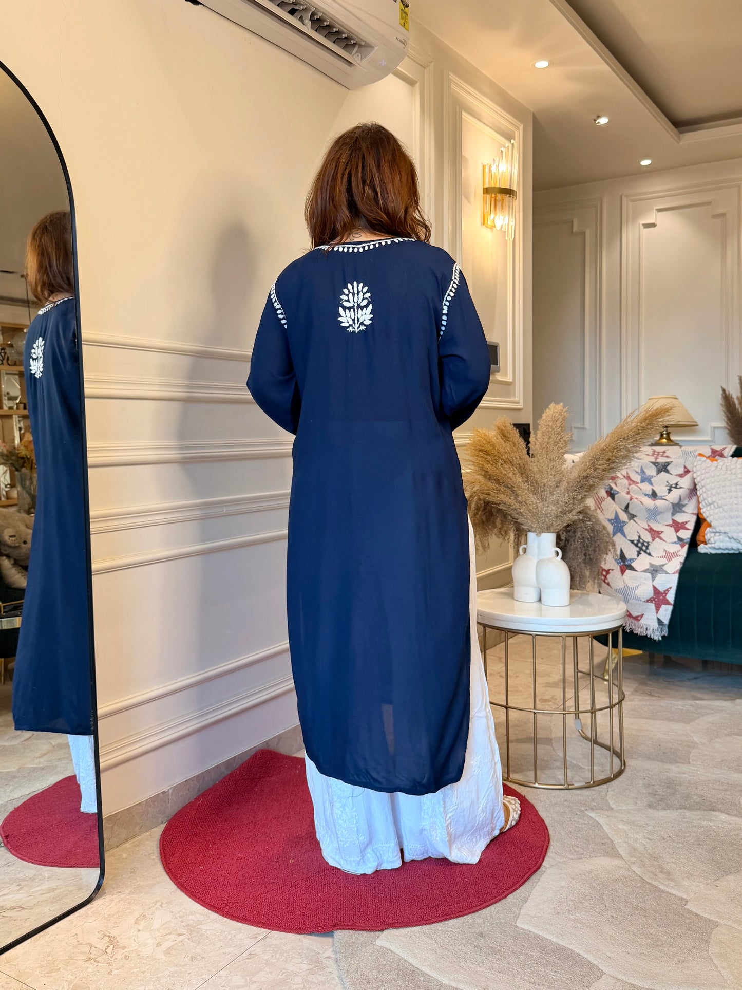 Hand Embroidered Chikankari Kurta | Modal | Midnight Navy