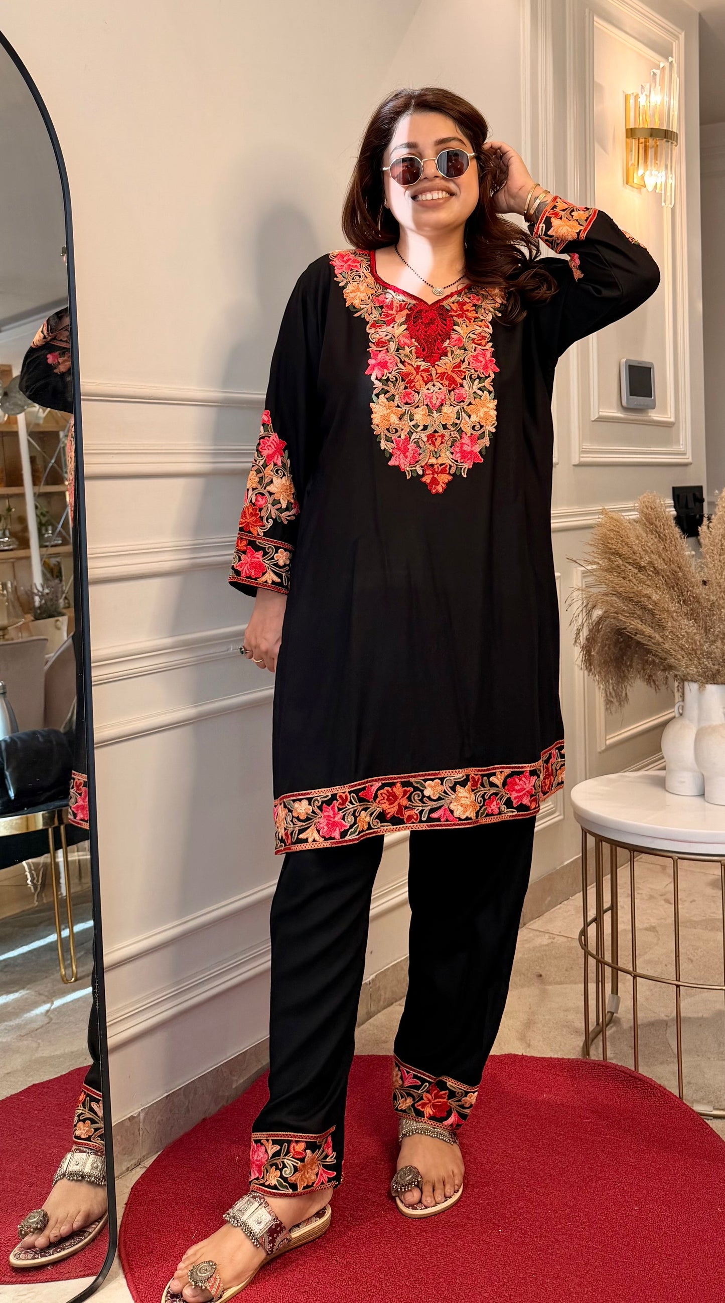 Cotton Kashmiri Emberoried Cordset- Black Colour