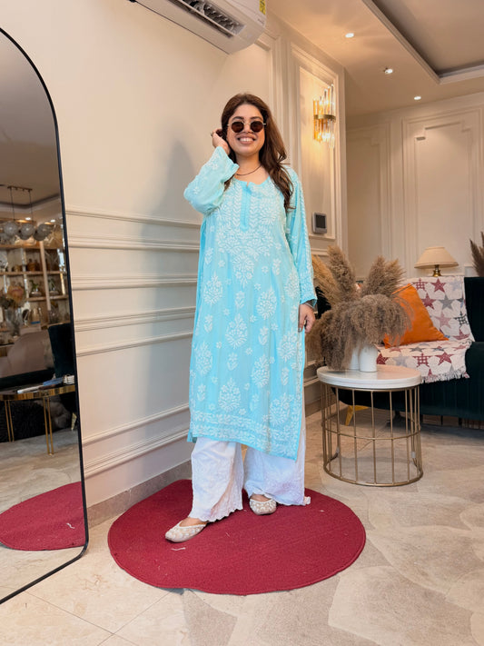 Hand Embroidered 3DChikankari Kurta  | Modal | Light Frozi